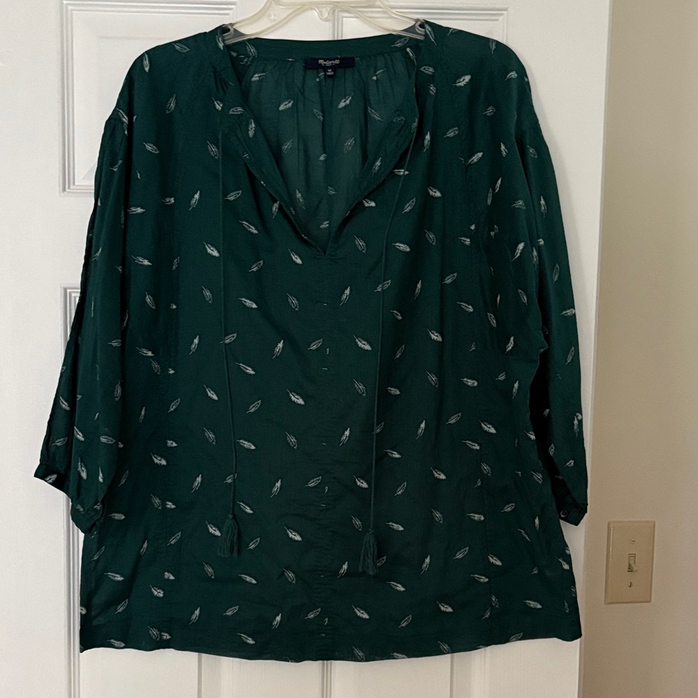 Madewell Dark Green Leaf Print Blouse